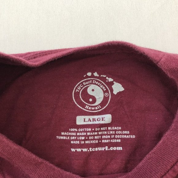 T&C Surf Design Adult Shirt L Burgundy Short Sleeve Crew Neck Size L Men's - Picture 7 of 14